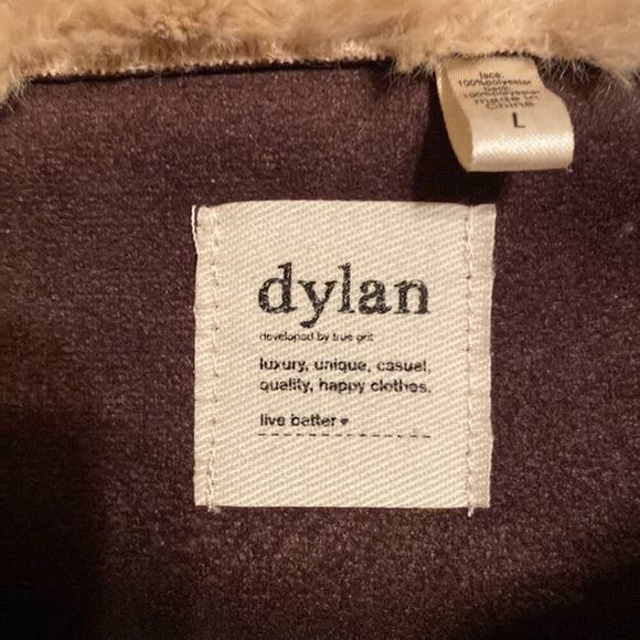 Dylan Women’s Faux Fur Long Sleeve Warm Ruffled Hem Jacket Size Large Brown Tan - Picture 4 of 9